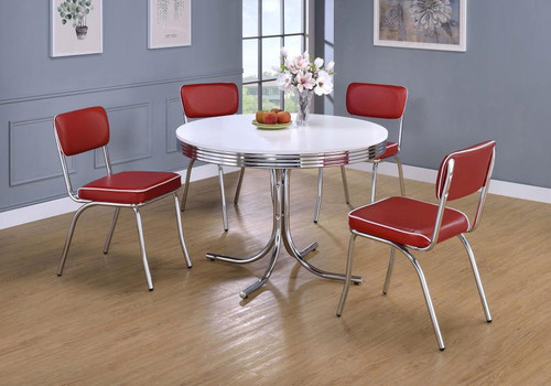 Retro - 5 Piece Round Dining Table Set - White And Red