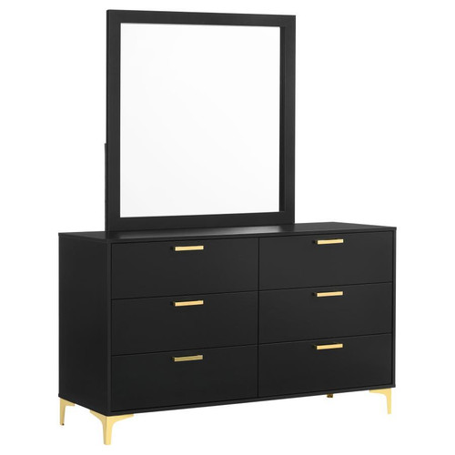 Kendall - 6-Drawer Dresser With Mirror - Black