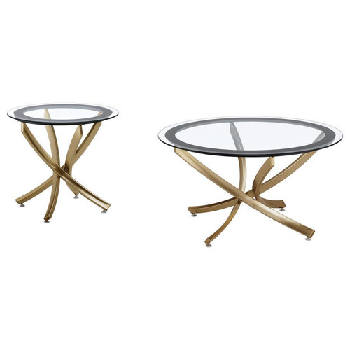 Brooke - 2 Piece Round Glass Top Coffee Table Set - Brass