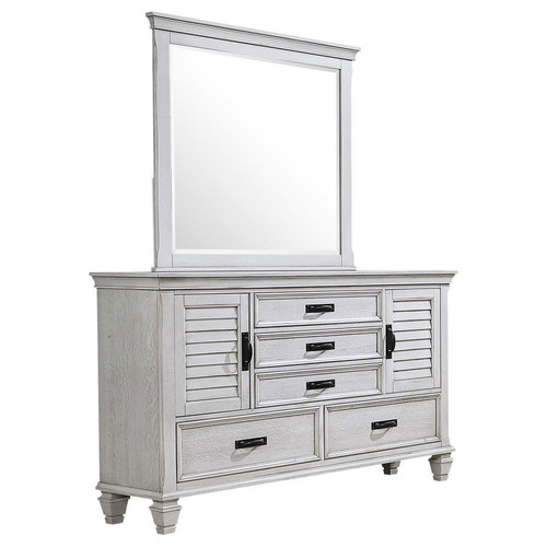 Franco - 5-Drawer Dresser With Mirror - Distressed White