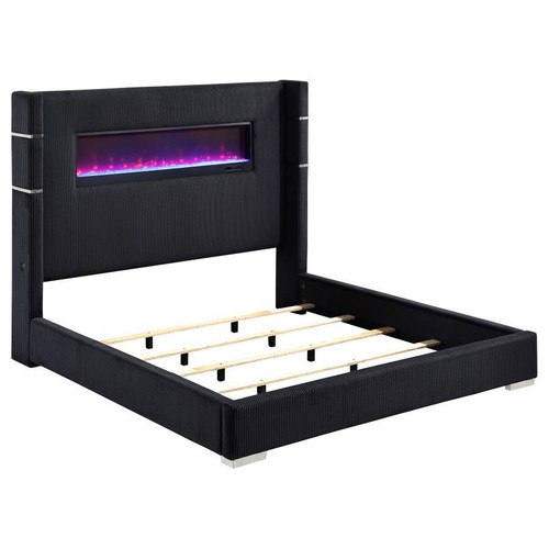 Tisdall - Upholstered Queen Fireplace Bed - Black