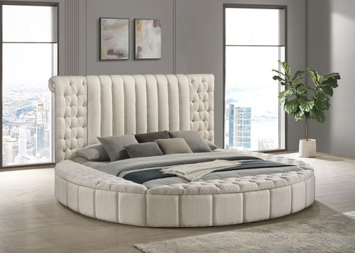 Sonya - Upholstered Eastern King Round Storage Bed - Ivory