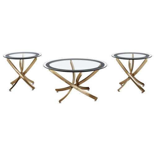Brooke - 3 Piece Round Coffee And End Table Set - Rose Brass