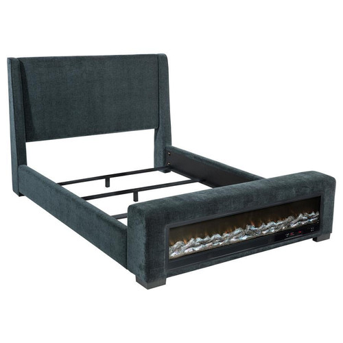 Preston - Upholstered Queen Audio Flame Visualizer Bed - Blue