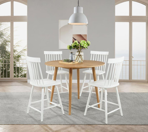 Andrews - 5 Piece Round Counter Dining Set - Light Ash And White