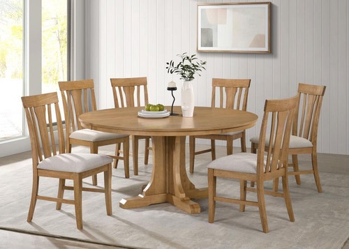 Hartville - 7 Piece Round Dining Table Set - Natural Light Brown