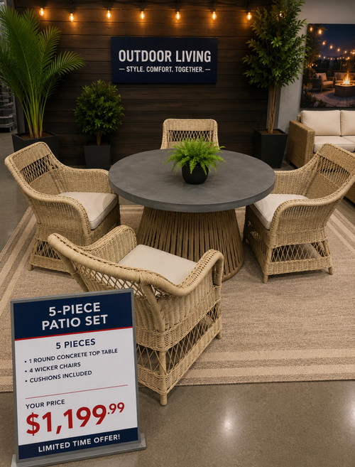 Outdoor set 1 concrete top table , 4 chairs $1199.99 - Limited Supply