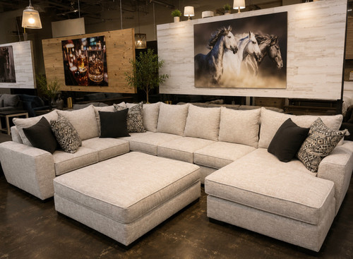 Parchment 3 pc Sectional with Pillows: Sectional $2299.99 Ottoman $599.99