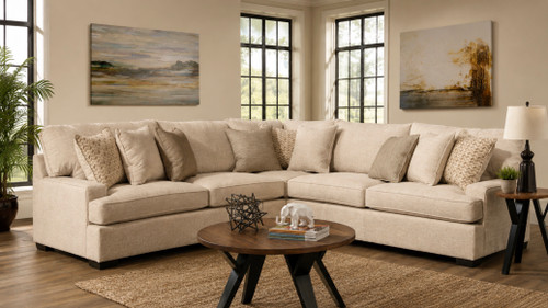 Parchment 3 pc Sectional with Pillows: Sectional $1999.99 Ottoman $599.99