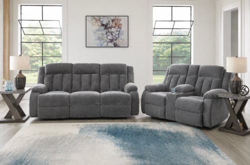 Steel 2pc Power Reclining Sofa and Loveseat with Console $1799.99 - #2140599