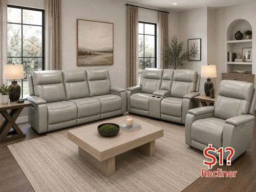 Grey Basset Leather Power Recliner Sofa and Loveseat $2999.99 ask about $1 recliner - #3743