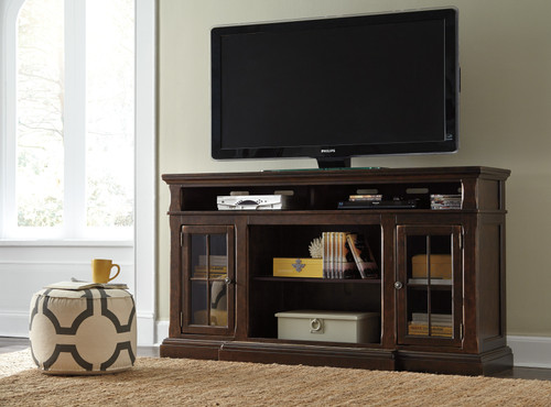 Roddinton Dark Brown XL TV Stand with Fireplace Option