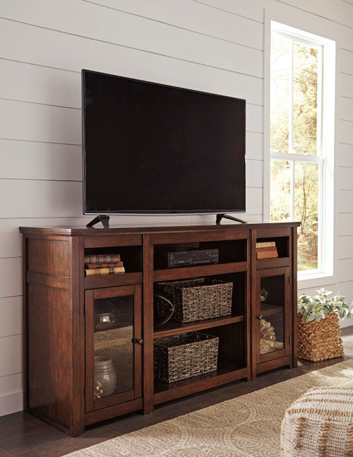 Harpan Reddish Brown XL TV Stand w/Fireplace Option