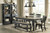 Tyler Creek Black/Gray 8 Pc. Rectangular Table, 4 Upholstered Side Chairs, Upholstered Bench & 2 Display Cabinets
