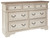 Realyn White / Brown / Beige California King Upholstered Bed 7 Pc. Dresser, Mirror, Cal King Bed, 2 Nightstands