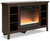 Camiburg Warm Brown Corner TV Stand With Fireplace Insert Glass/Stone