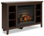 Camiburg Warm Brown Corner TV Stand With Faux Firebrick Fireplace Insert