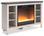 Dorrinson White / Black / Gray Corner TV Stand With Fireplace Insert Glass/Stone