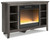 Arlenbry Gray Corner TV Stand With Glass/Stone Fireplace Insert
