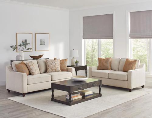 Christine - 2 Piece Upholstered Sloped Arm Sofa Set - Beige