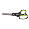 Office Scissors, 8" Straight, Titanium Coated Blades, Pointed Tip, Black/Green