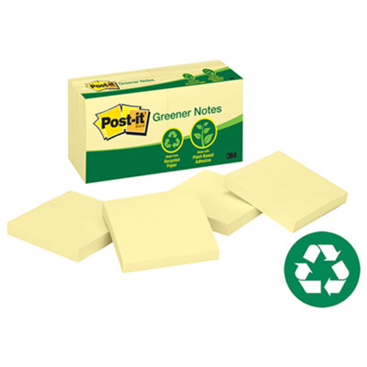 Recycled Notes, 3 x 3, Canary Yellow, 12 100-Sheet Pads/Pack