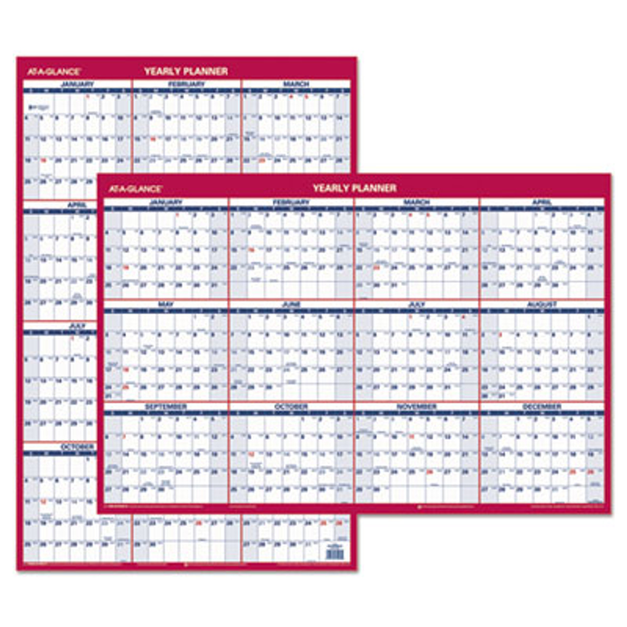 Erasable Vertical/Horizontal Wall Planner, 24 x 36, Blue/Red, 2016