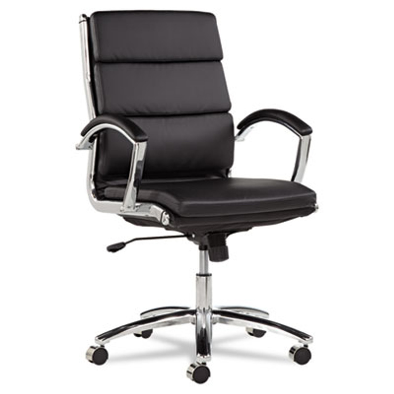 Neratoli Series Mid-Back Swivel/Tilt Chair, Black Leather, Chrome Frame