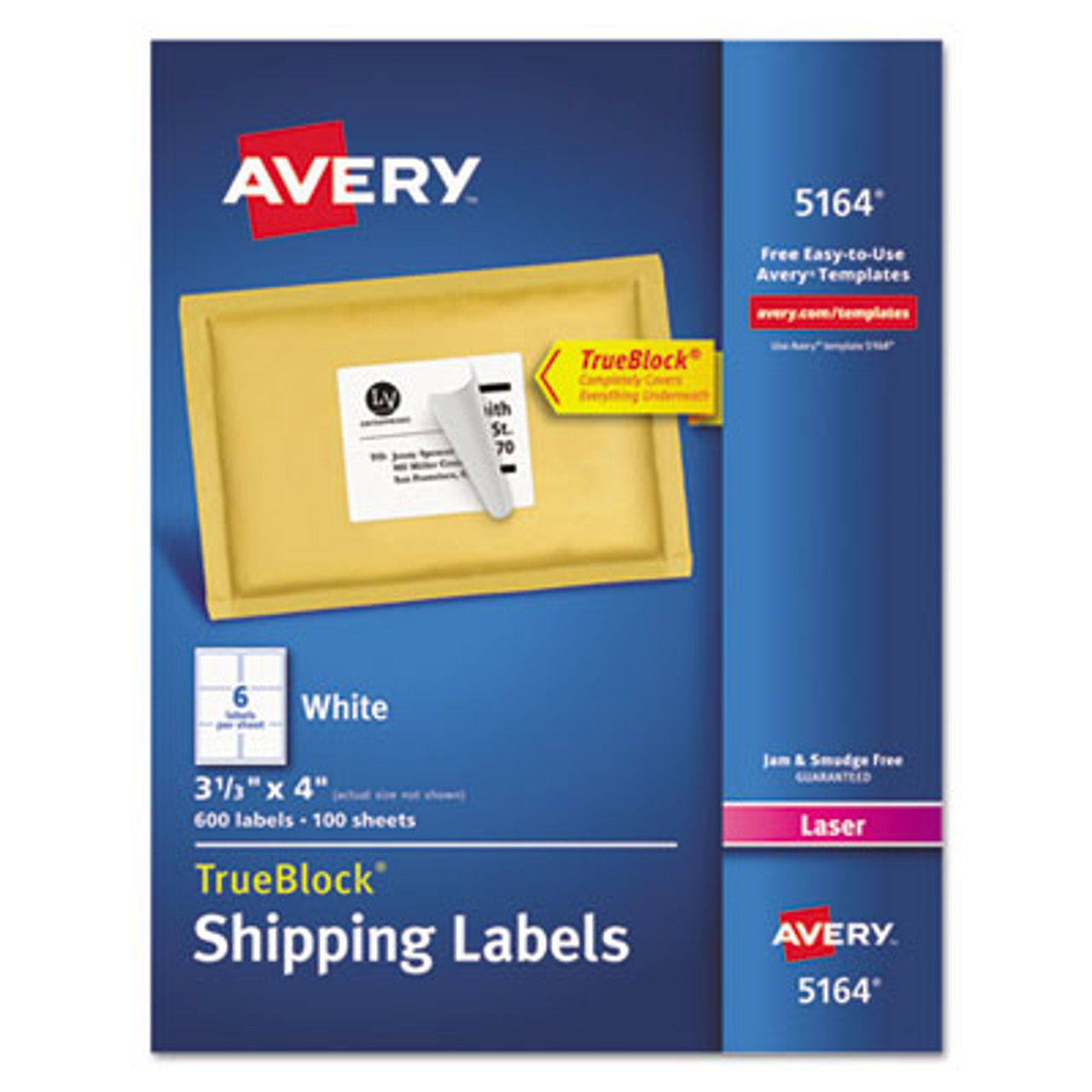 Shipping Labels w/Ultrahold Ad & TrueBlock, Laser, 3 1/3 x 4, White, 600/Box