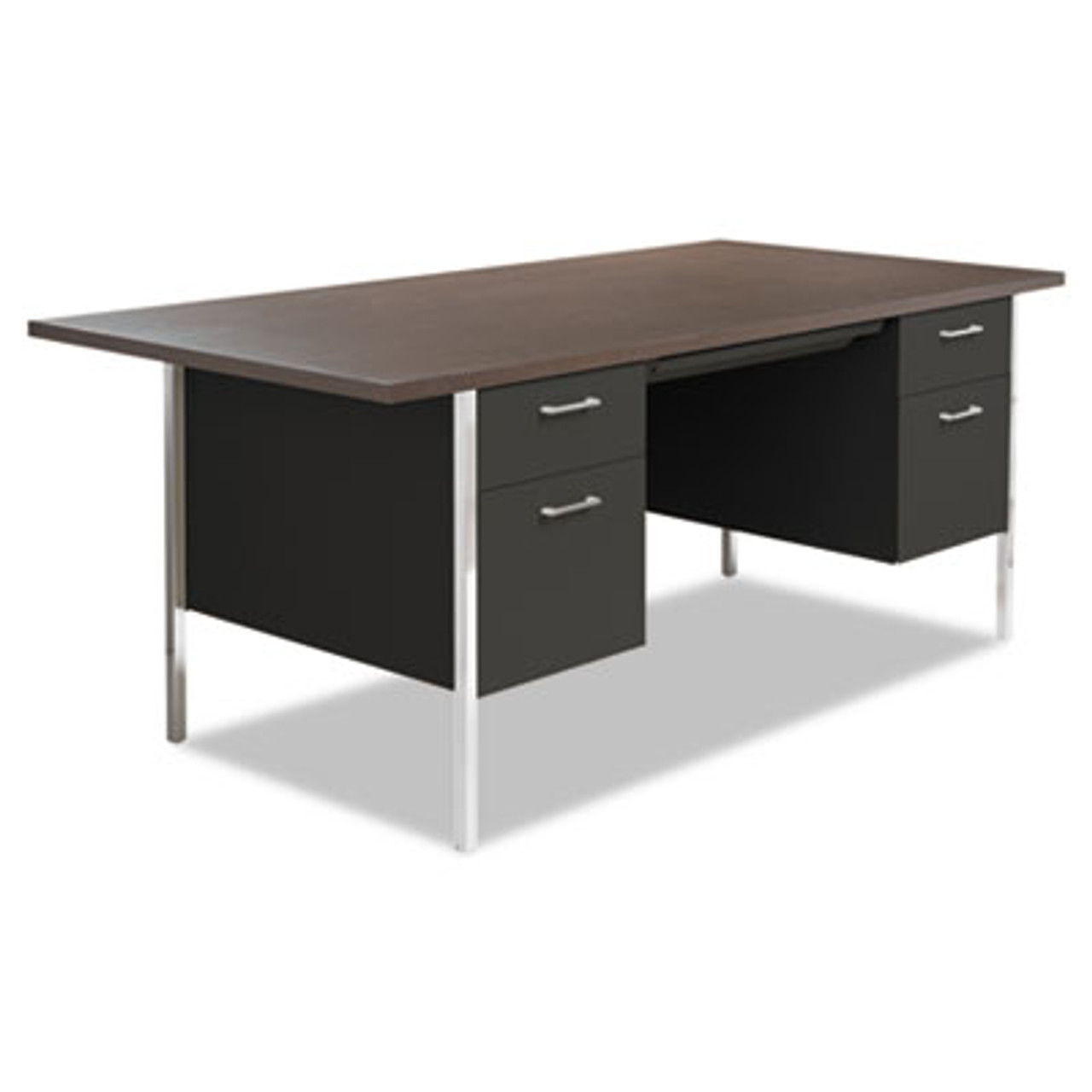 Double Pedestal Steel Desk, Metal Desk, 72w x 36d x 29-1/2h, Walnut/Black