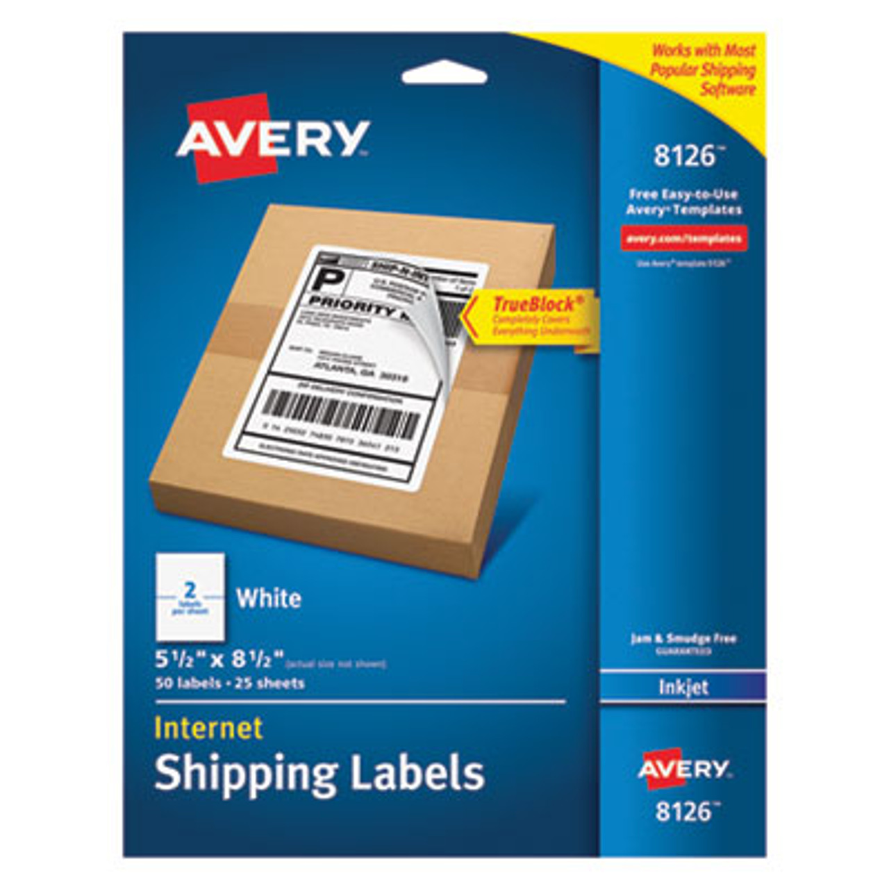 Shipping Labels w/Ultrahold & TrueBlock, Inkjet, 5 1/2 x 8 1/2, White, 50/Pack