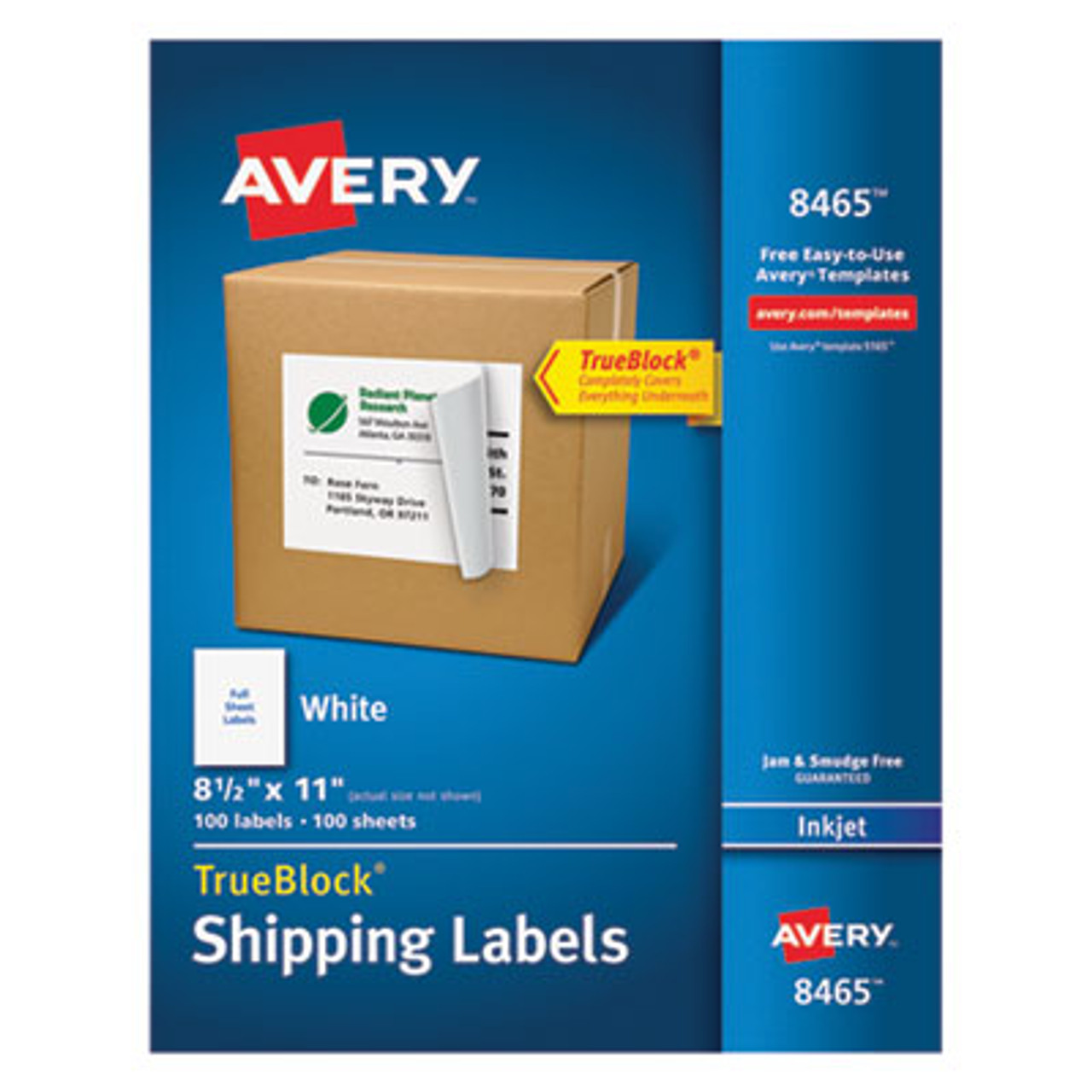 Shipping Labels w/Ultrahold Ad & TrueBlock, Inkjet, 8 1/2 x 11, White, 100/Box