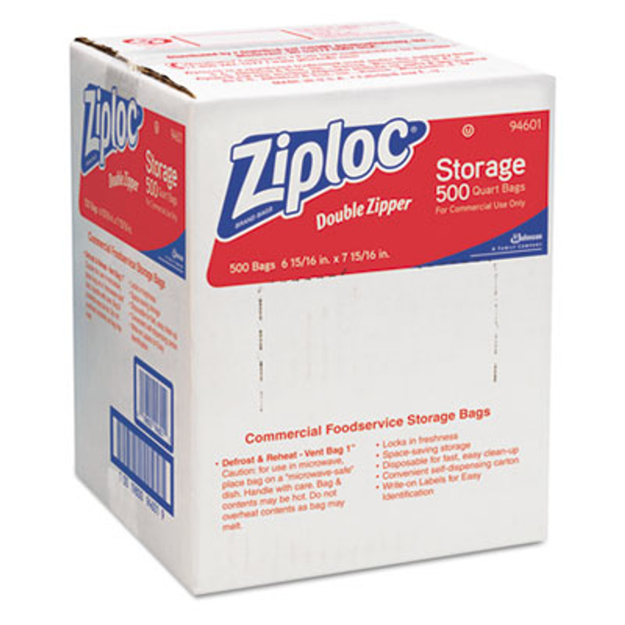 Double Zipper Storage Bags, Plastic, 1qt, Clear, Write-On ID Panel, 500/Box