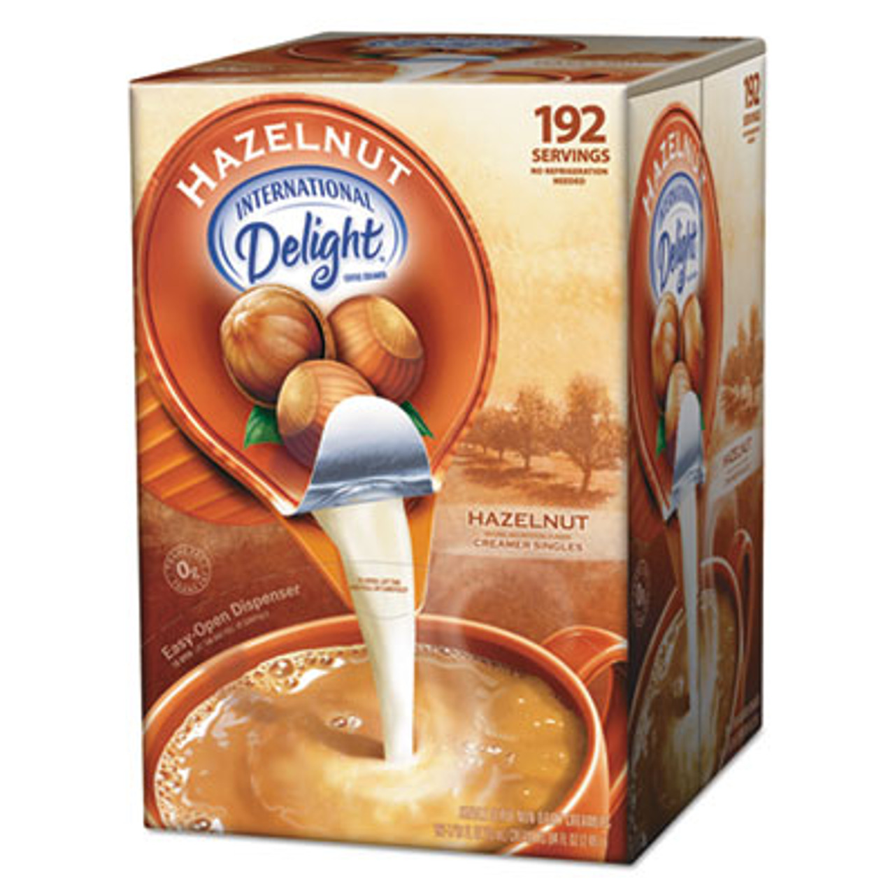 Flavored Liquid Non-Dairy Coffee Creamer, Hazelnut, .44 oz Cups, 192 Cups/Carton