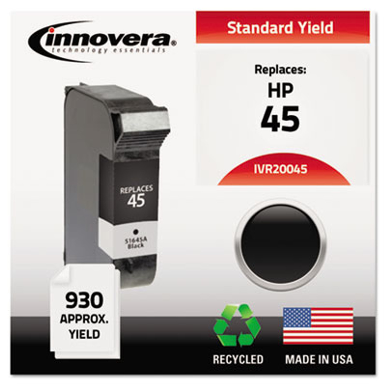 Remanufactured 51645A (45) Ink, 930 Page-Yield, Black