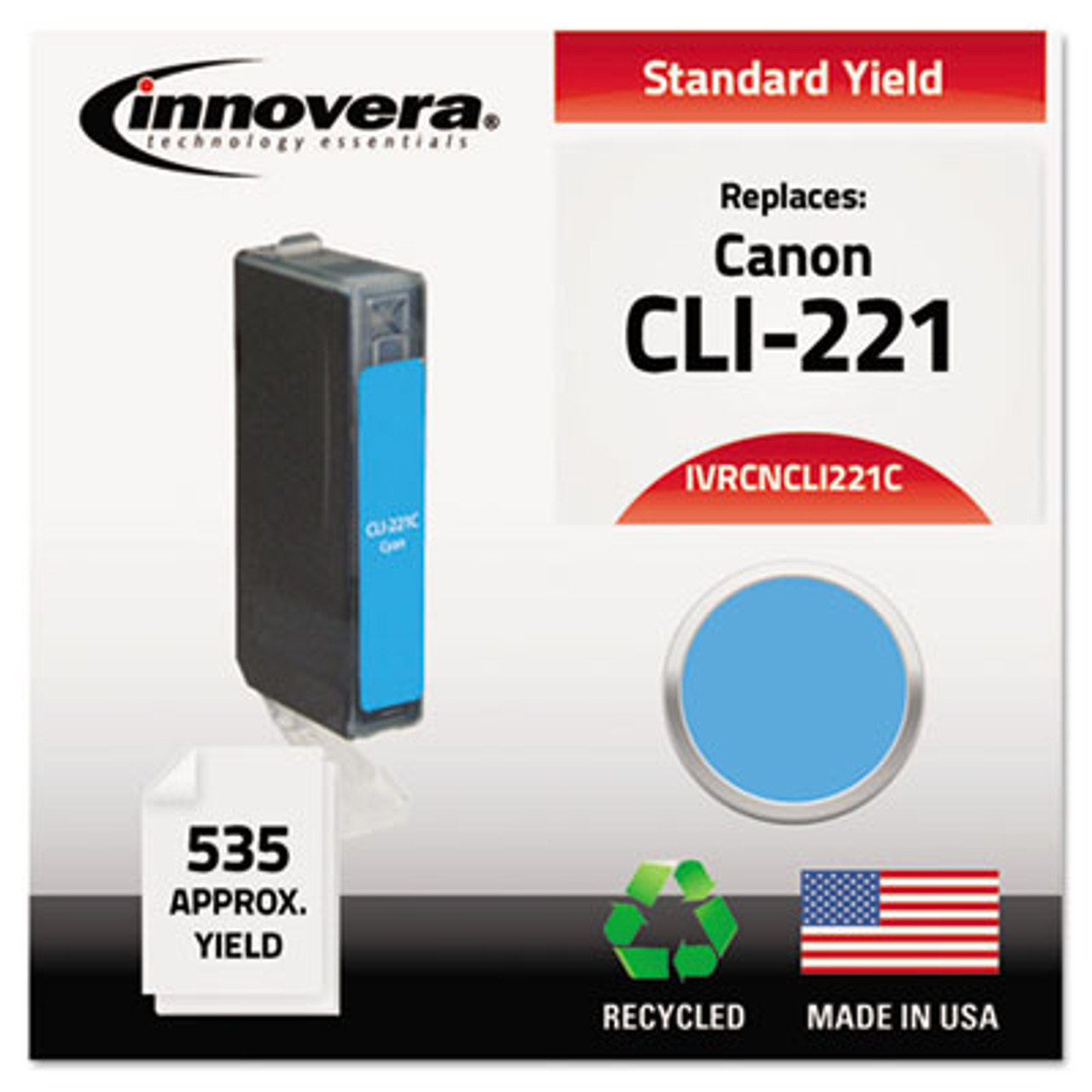 Remanufactured 2947B001 (CLI221) Ink, 535 Yield, Cyan