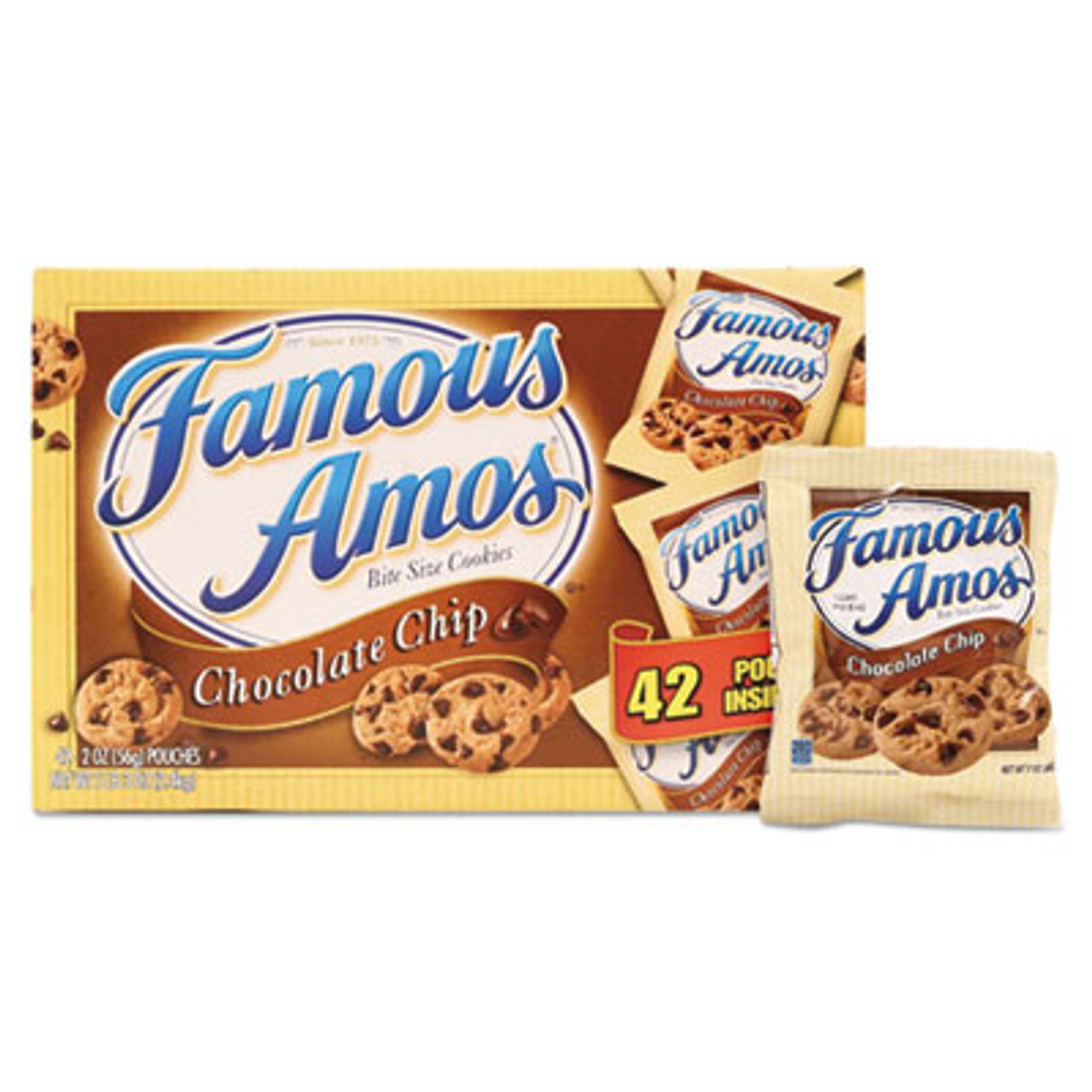 Famous Amos Cookies, Chocolate Chip, 2 oz Snack Pack, 42 Packs/Carton