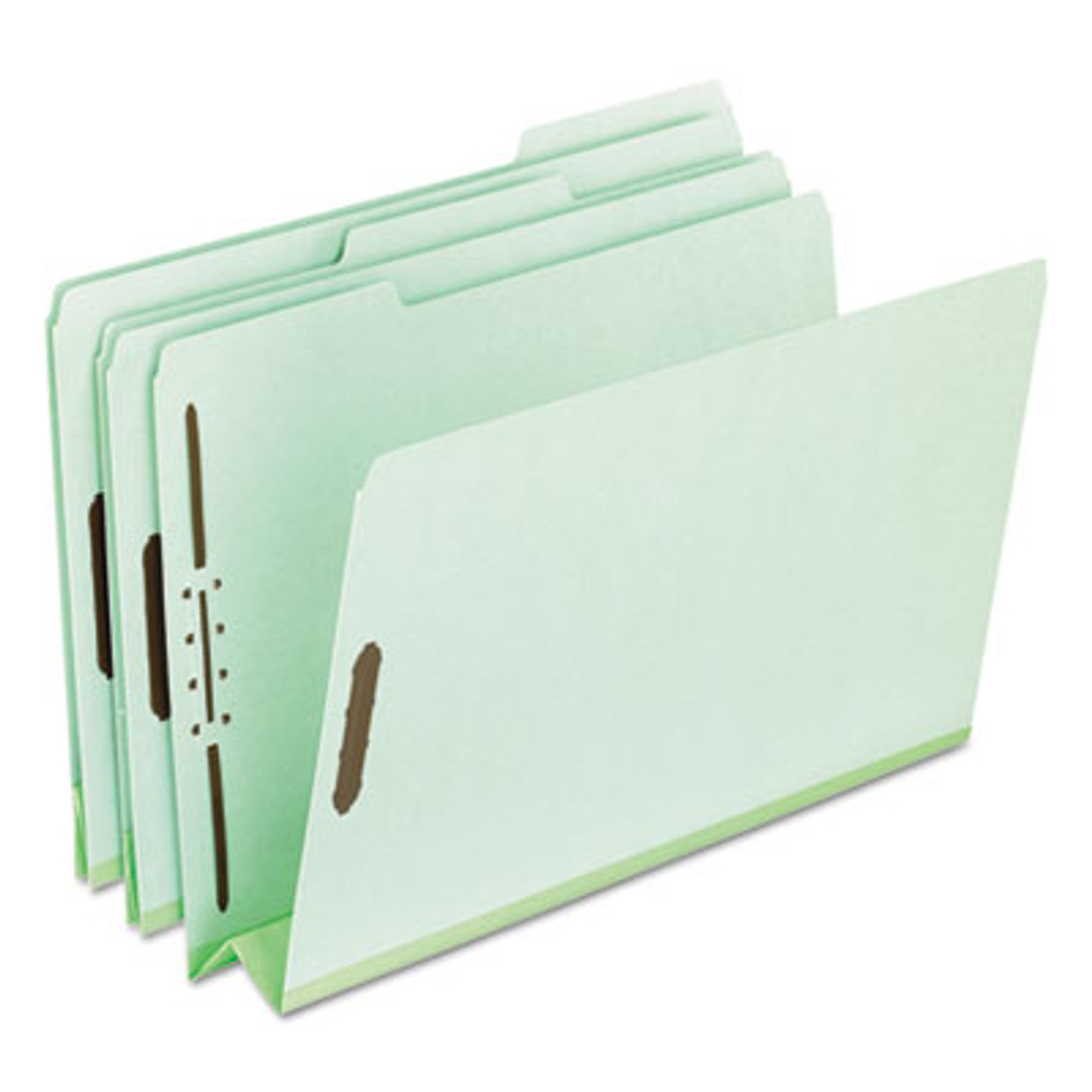 Pressboard Folders, 2 Fasteners, 3" Expansion, 1/3 Cut, Legal, Green, 25/Box