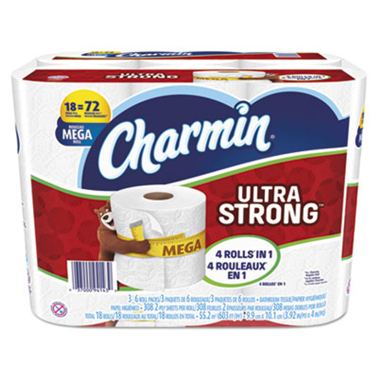 Ultra Strong Bathroom Tissue, 2-Ply, 4 x 3.92, 308/Roll, 18 Roll/Pack