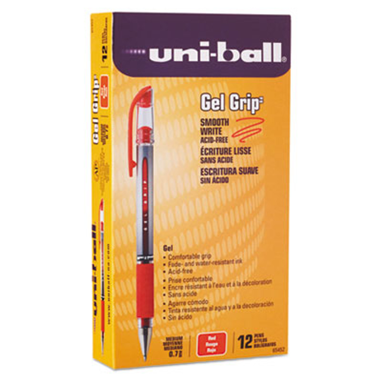 Signo Gel GRIP Roller Ball Stick Gel Pen, Red Ink, Medium, Dozen