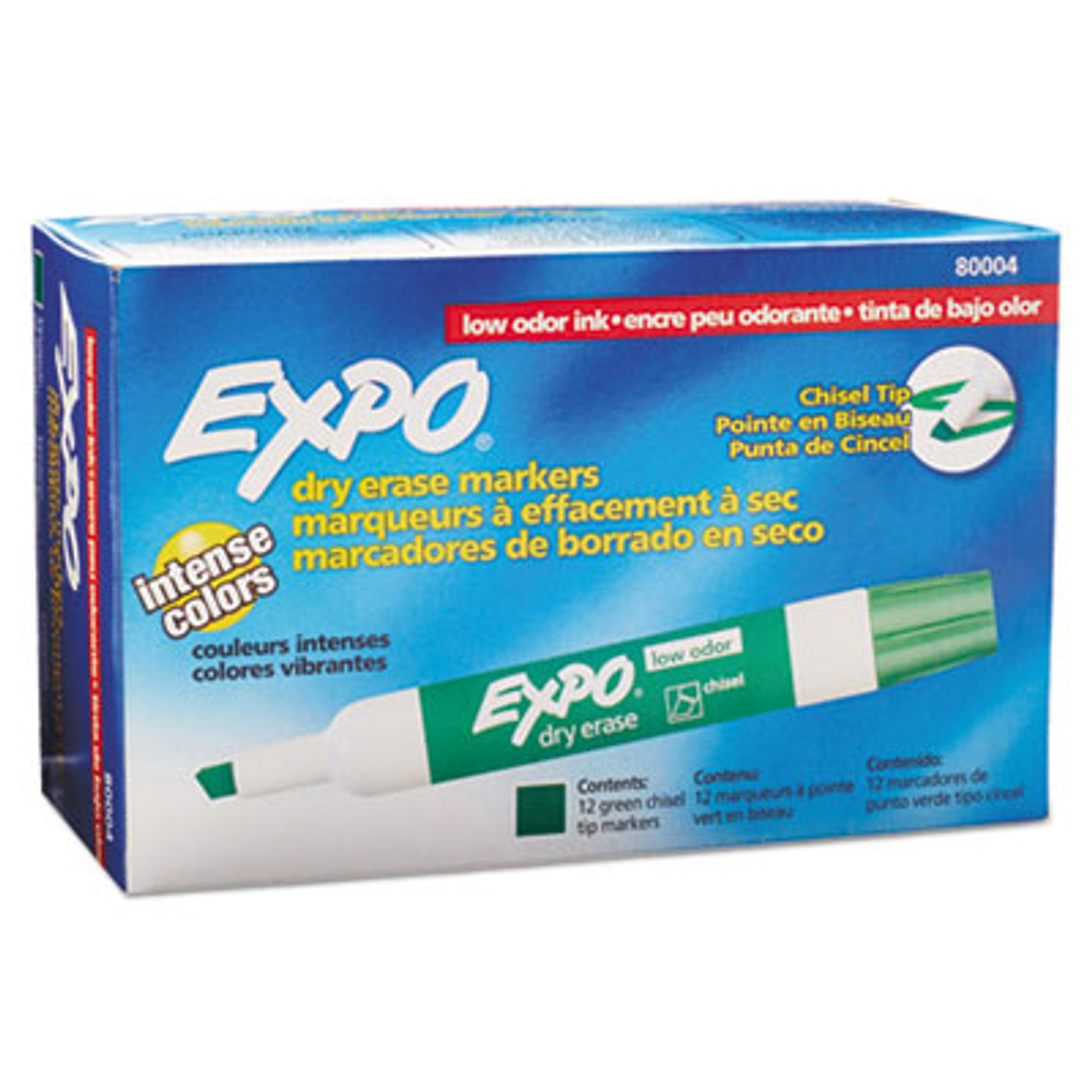 Low Odor Dry Erase Marker, Chisel Tip, Green, Dozen