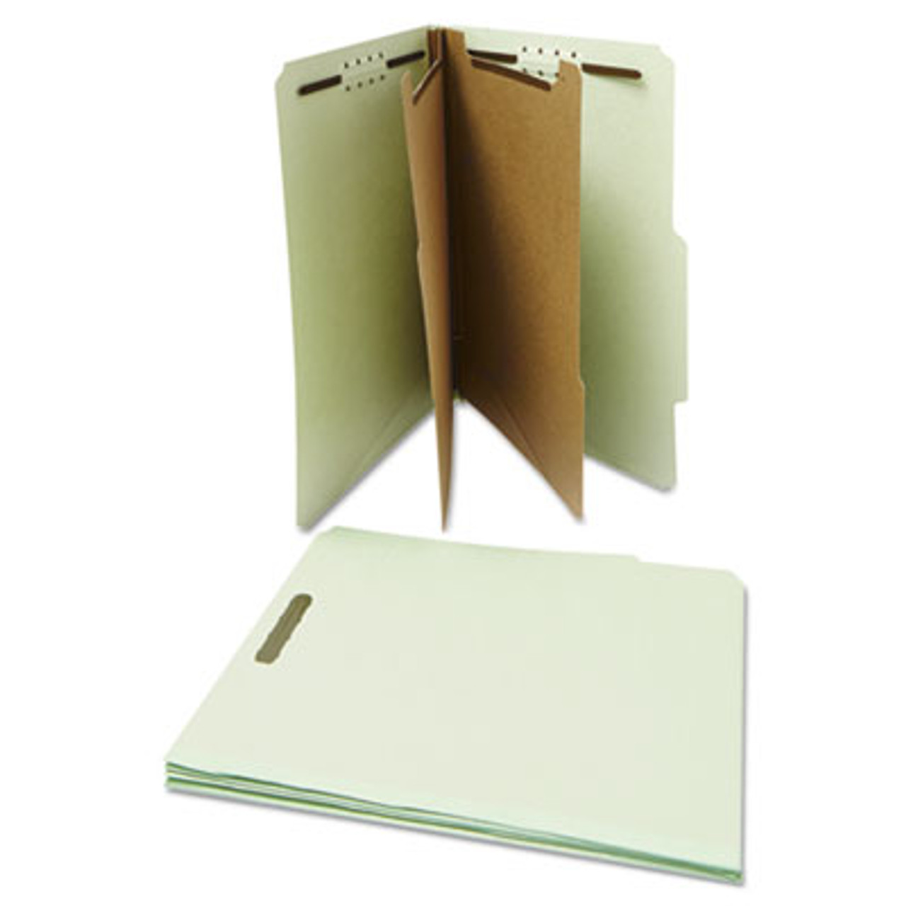 Pressboard Classification Folder, Letter, Six-Section, Gray-Green, 10/Box