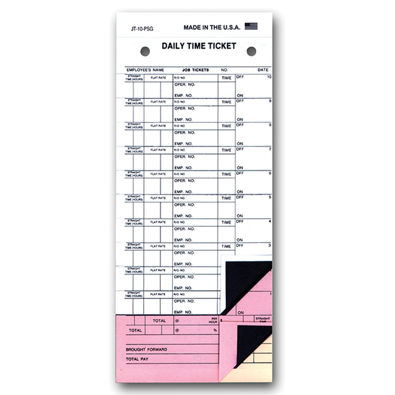 Daily Time Tickets, JT-10-PSG, 10 Pressure Sensitive Tickets, Qty 250