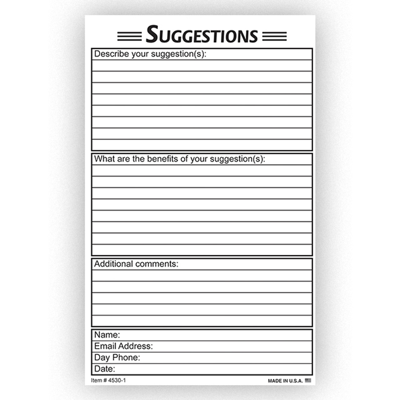 Suggestion Card, 8 1/2" x 5 1/2", 50 Per Pack