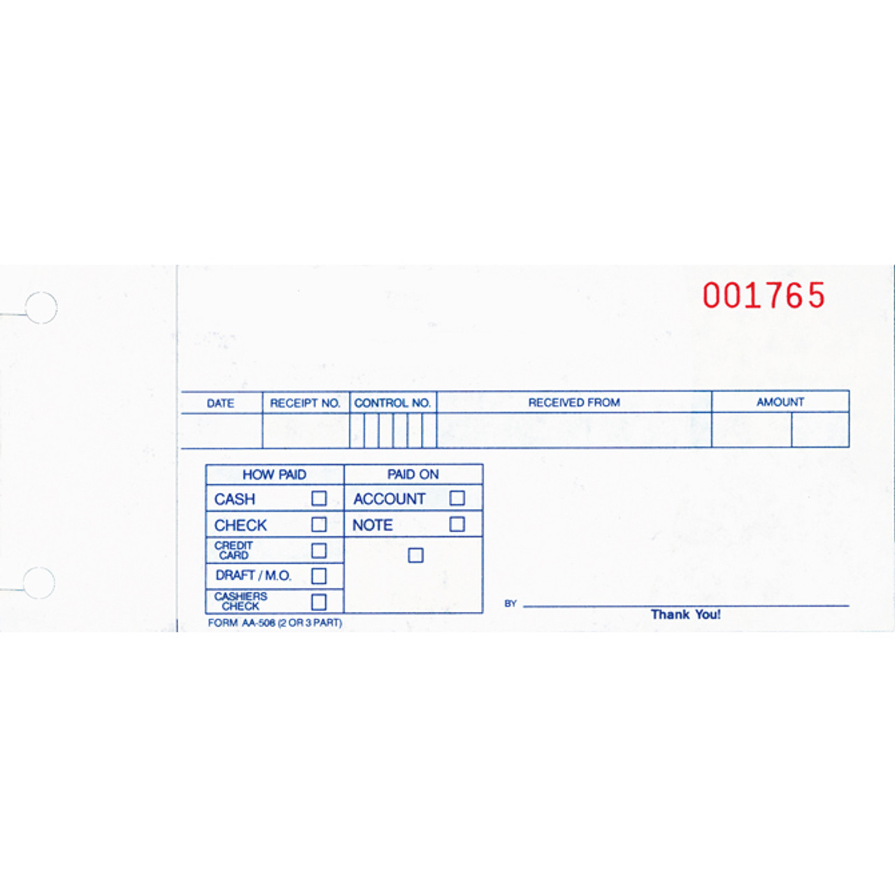 Cash Receipts - 3 Part, 6 1/2" x 2 5/16", 100 Per Pack