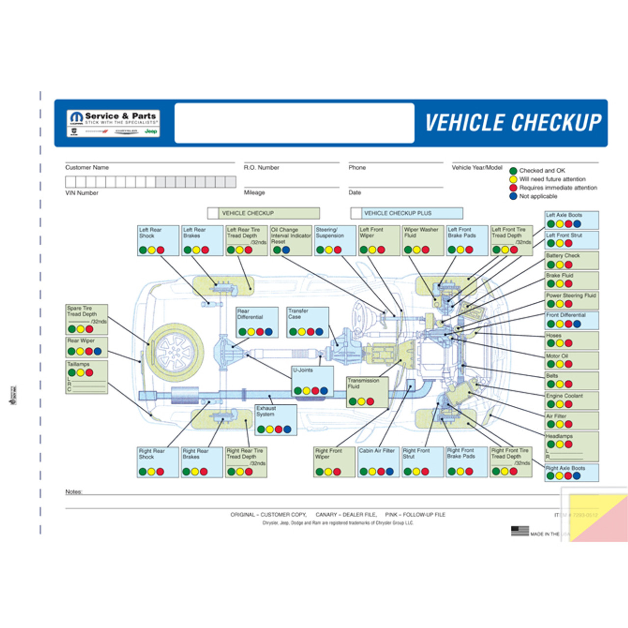 Multi-Point Inspection Form Generic - Express Lane (Plain), 8 1/2" x 11 3/4"  -  3 Part, 500 Minimum