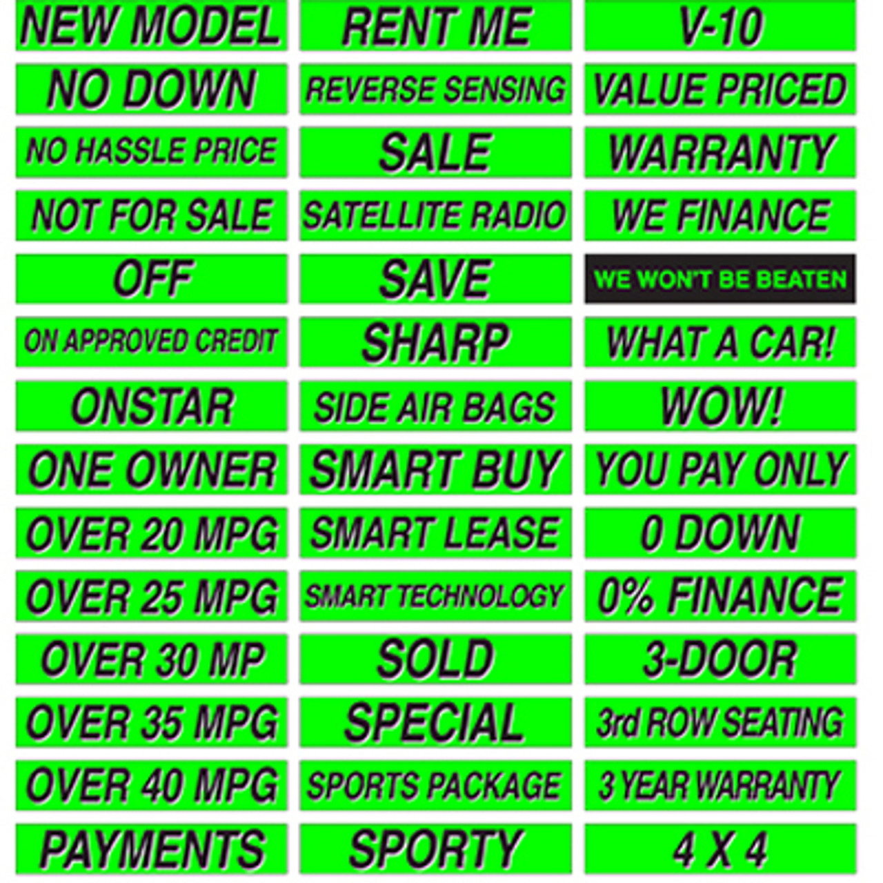 Auto Dealer Supplies 7 1/2 Vinyl Number Decals, Windshield Pricing  Stickers, Chartreuse Car Lot Pricing Numbers, 11 Dozen