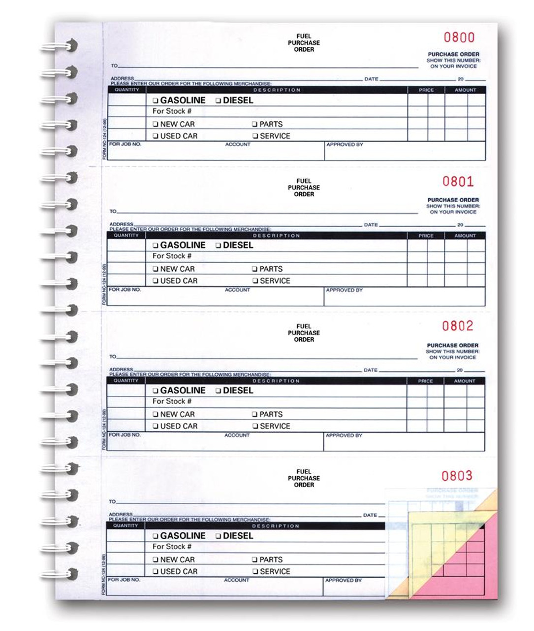 Fuel Purchase Order Books (Imprinted), 8 1/2" x 11"  -  3 Part, 5 Books