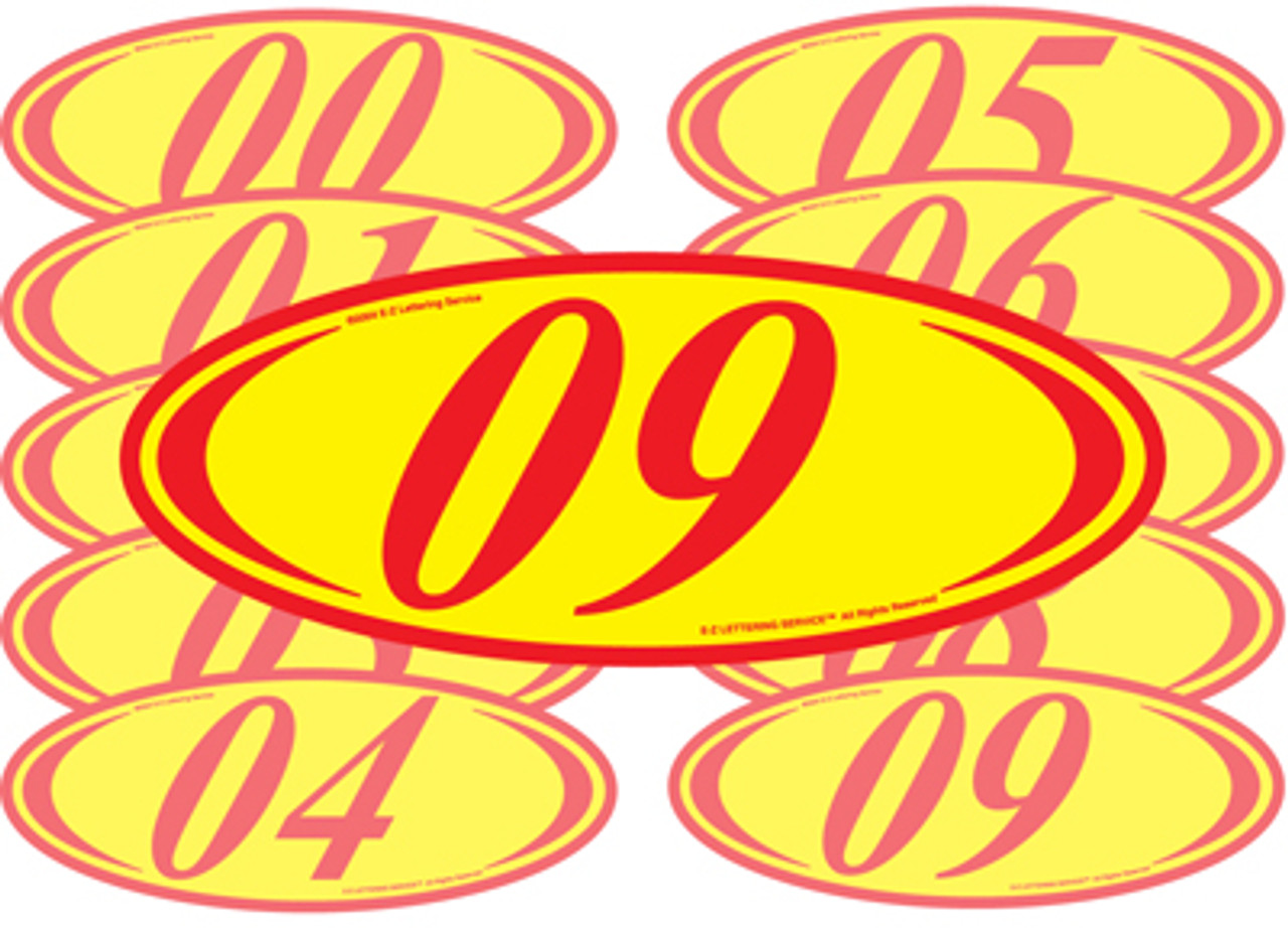 Red & Yellow Two Digit Oval Year Model Signs