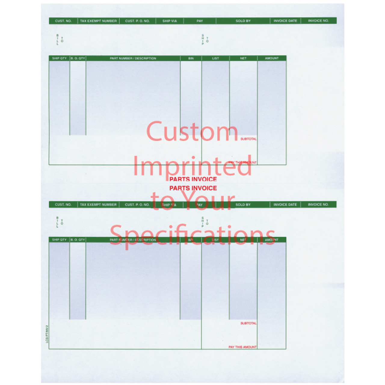 Laser Part Invoice - LZR-PT-INV-2 - PERFED AT 5 1/2" - IMPRINTED - QTY. 1 E